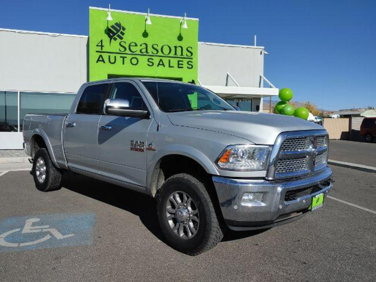 2017 Bright Silver Metallic Clear Coat /Black, leather RAM 2500 Laramie Crew Cab SWB 4WD (3C6UR5FL6HG) with an 6.7L L6 OHV 24V TURBO DIESEL engine, 6-Speed Automatic transmission, located at 1865 East Red Hills Pkwy, St. George, 84770, (435) 628-0023, 37.120850, -113.543640 - We specialize in helping ALL people get the best financing available. No matter your credit score, good, bad or none we can get you an amazing rate. Had a bankruptcy, divorce, or repossessions? We give you the green light to get your credit back on the road. Low down and affordable payments that fit - Photo #0