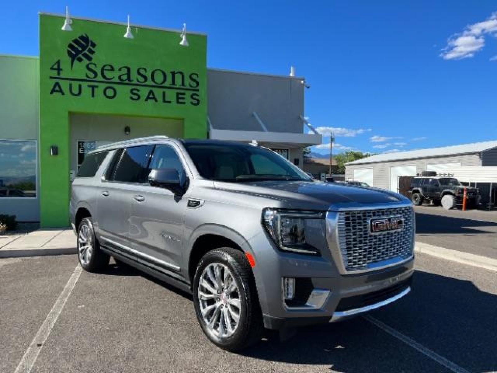 2021 Grey /Tan GMC Yukon XL Denali 4WD (1GKS2JKL6MR) with an 6.2L V8 OHV 16V engine, 10-Speed Automatic transmission, located at 1865 East Red Hills Pkwy, St. George, 84770, (435) 628-0023, 37.120850, -113.543640 - Beautiful rare color combo. Loaded! 4wd, 7 Seats, 2 Screen Entertainment, Adaptive cruise, Max Trailering Package, Power stepside, Pano Sunroof, Cooled seats, Rearview Mirror Camera. This Denali has all the bells and whistles. Come check it out. Call or text for more info, Financing available. - Photo #1