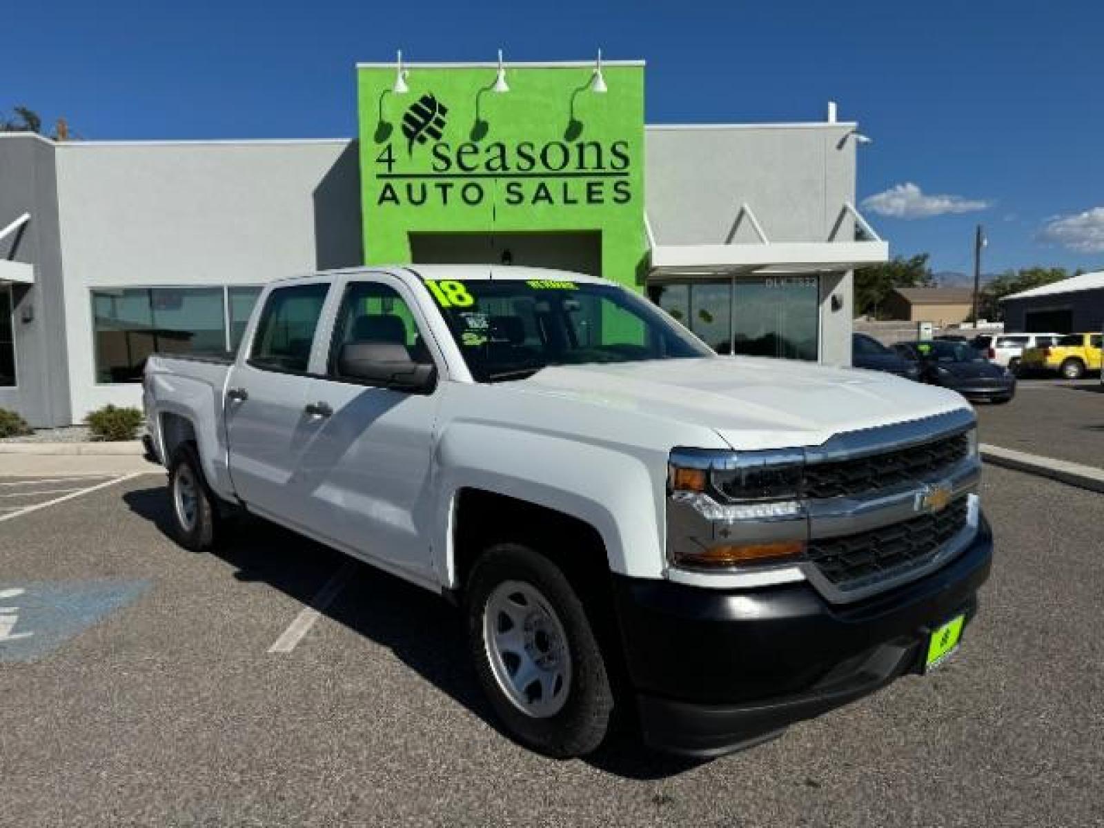 2018 Summit White /Gray Leather Interior Chevrolet Silverado 1500 Work Truck Crew Cab Short Box 2WD (3GCPCNEH0JG) with an 4.3L V6 OHV 12V engine, 6-Speed Automatic transmission, located at 1865 East Red Hills Pkwy, St. George, 84770, (435) 628-0023, 37.120850, -113.543640 - Photo #0