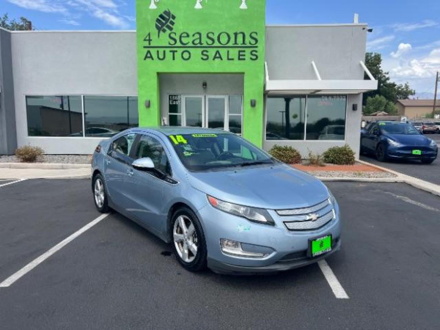 2014 Light Blue /Tan Cloth Interior Chevrolet Volt Premium w/ Navigation and LEP (1G1RH6E45EU) with an 1.4L L4 DOHC 16V PLUG-IN HYBRID engine, Continuously Variable Transmission transmission, located at 940 North Main Street, Cedar City, UT, 84720, (435) 628-0023, 37.692936, -113.061897 - Photo#0