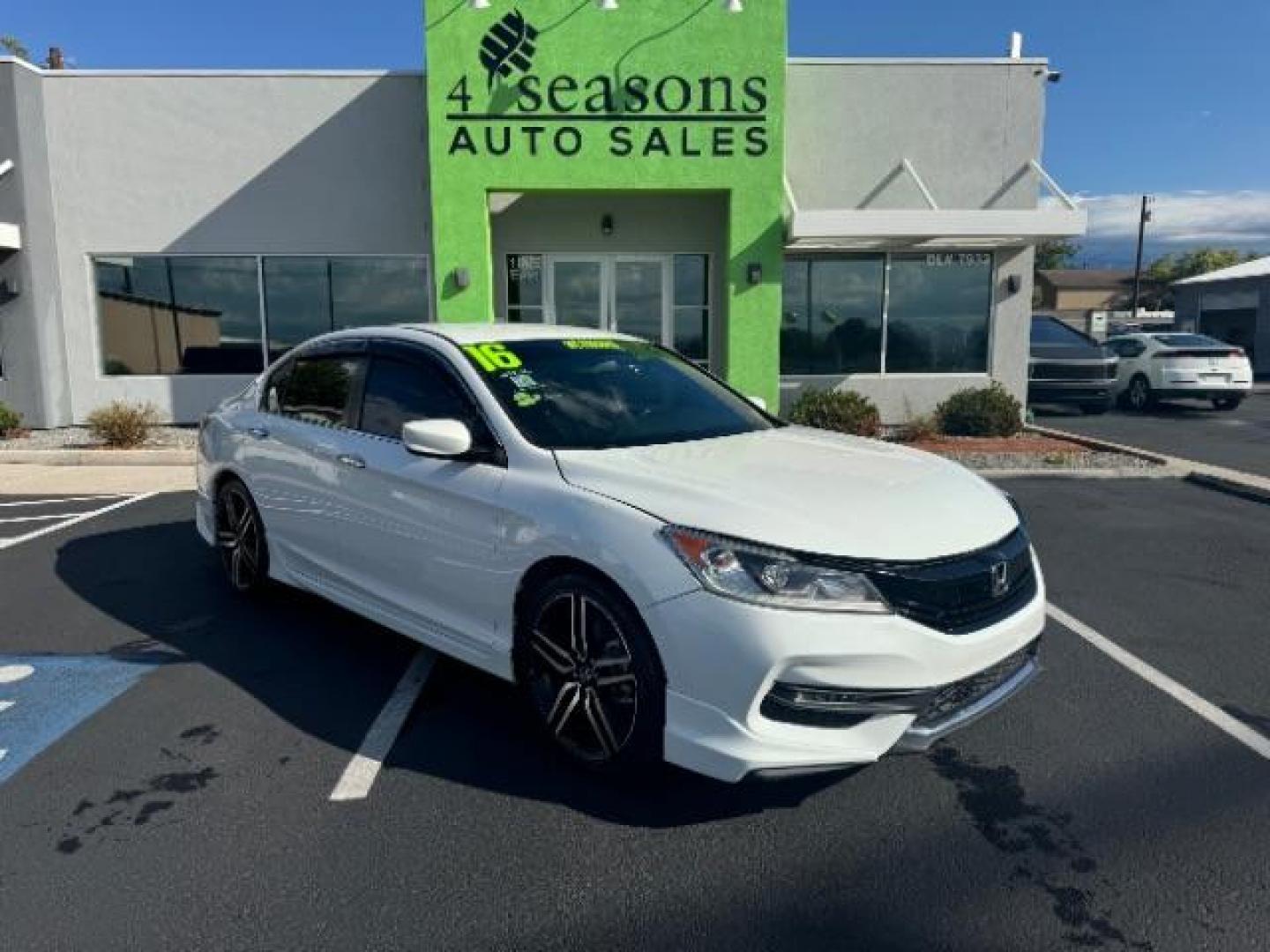 2016 White Orchid Pearl /Black, leatherette/cloth Honda Accord Sport Sedan CVT (1HGCR2F51GA) with an 2.4L L4 DOHC 16V engine, Continuously Variable Transmission transmission, located at 1865 East Red Hills Pkwy, St. George, 84770, (435) 628-0023, 37.120850, -113.543640 - We specialize in helping ALL people get the best financing available. No matter your credit score, good, bad or none we can get you an amazing rate. Had a bankruptcy, divorce, or repossessions? We give you the green light to get your credit back on the road. Low down and affordable payments that fit - Photo#0