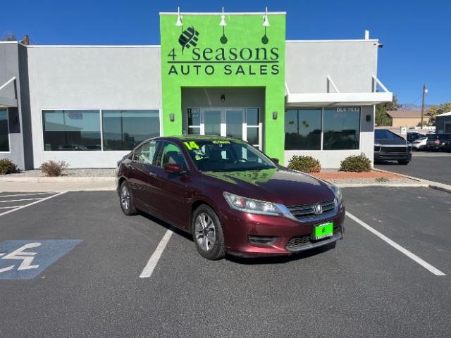 2014 Maroon /Black Interior Honda Accord LX Sedan CVT (1HGCR2F39EA) with an 2.4L L4 DOHC 16V engine, Continuously Variabl transmission, located at 1865 East Red Hills Pkwy, St. George, 84770, (435) 628-0023, 37.120850, -113.543640 - Photo#0
