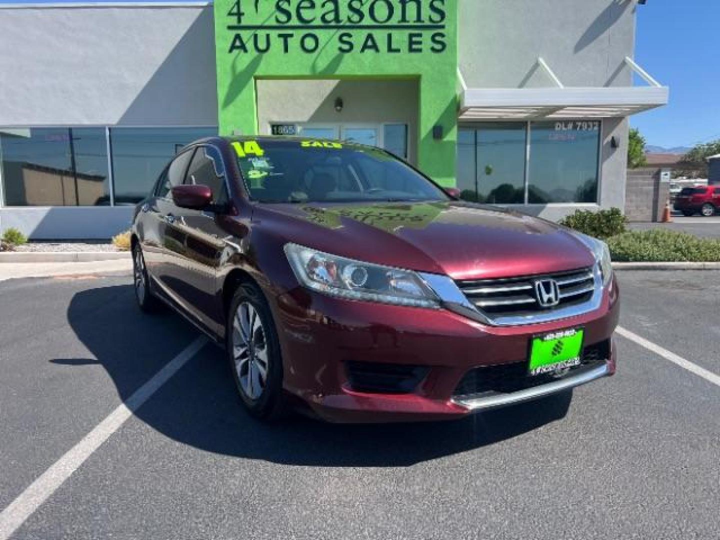2014 Maroon /Beige Cloth Honda Accord LX Sedan CVT (1HGCR2F39EA) with an 2.4L L4 DOHC 16V engine, Continuously Variable Transmission transmission, located at 1865 East Red Hills Pkwy, St. George, 84770, (435) 628-0023, 37.120850, -113.543640 - We specialize in helping ALL people get the best financing available. No matter your credit score, good, bad or none we can get you an amazing rate. Had a bankruptcy, divorce, or repossessions? We give you the green light to get your credit back on the road. Low down and affordable payments that fit- Photo#0
