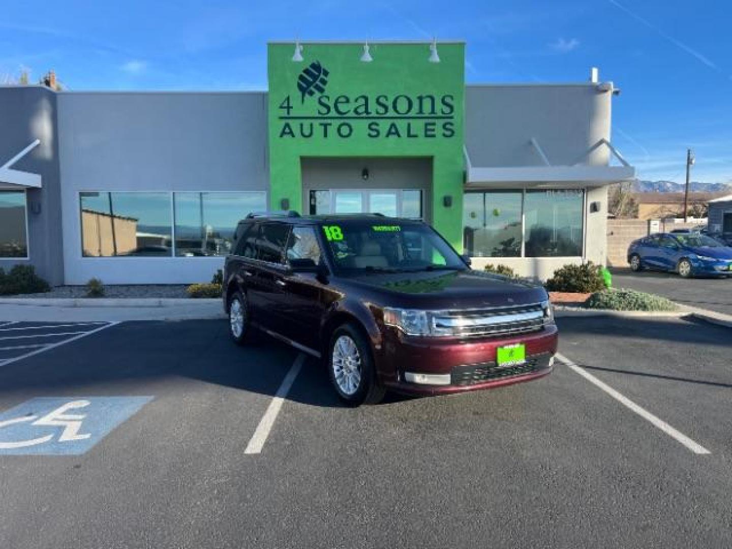2018 Burgundy Velvet Tinted Clearcoat /Dune Ford Flex SEL (2FMGK5C87JB) with an 3.5L V6 DOHC 24V engine, 6-Speed Automatic transmission, located at 940 North Main Street, Cedar City, UT, 84720, (435) 628-0023, 37.692936, -113.061897 - Photo#0