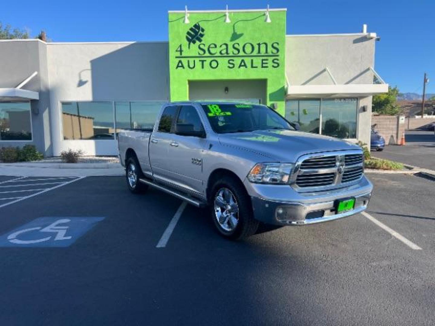 2018 Bright Silver Metallic Clearcoat /Diesel Gray/Black Ram 1500 Big Horn Quad Cab 4x4 6'4 Box (1C6RR7GG8JS) with an Pentastar 3.6L V-6 DOHC engine, Automatic transmission, located at 1865 East Red Hills Pkwy, St. George, 84770, (435) 628-0023, 37.120850, -113.543640 - We specialize in helping ALL people get the best financing available. No matter your credit score, good, bad or none we can get you an amazing rate. Had a bankruptcy, divorce, or repossessions? We give you the green light to get your credit back on the road. Low down and affordable payments that fit - Photo#0