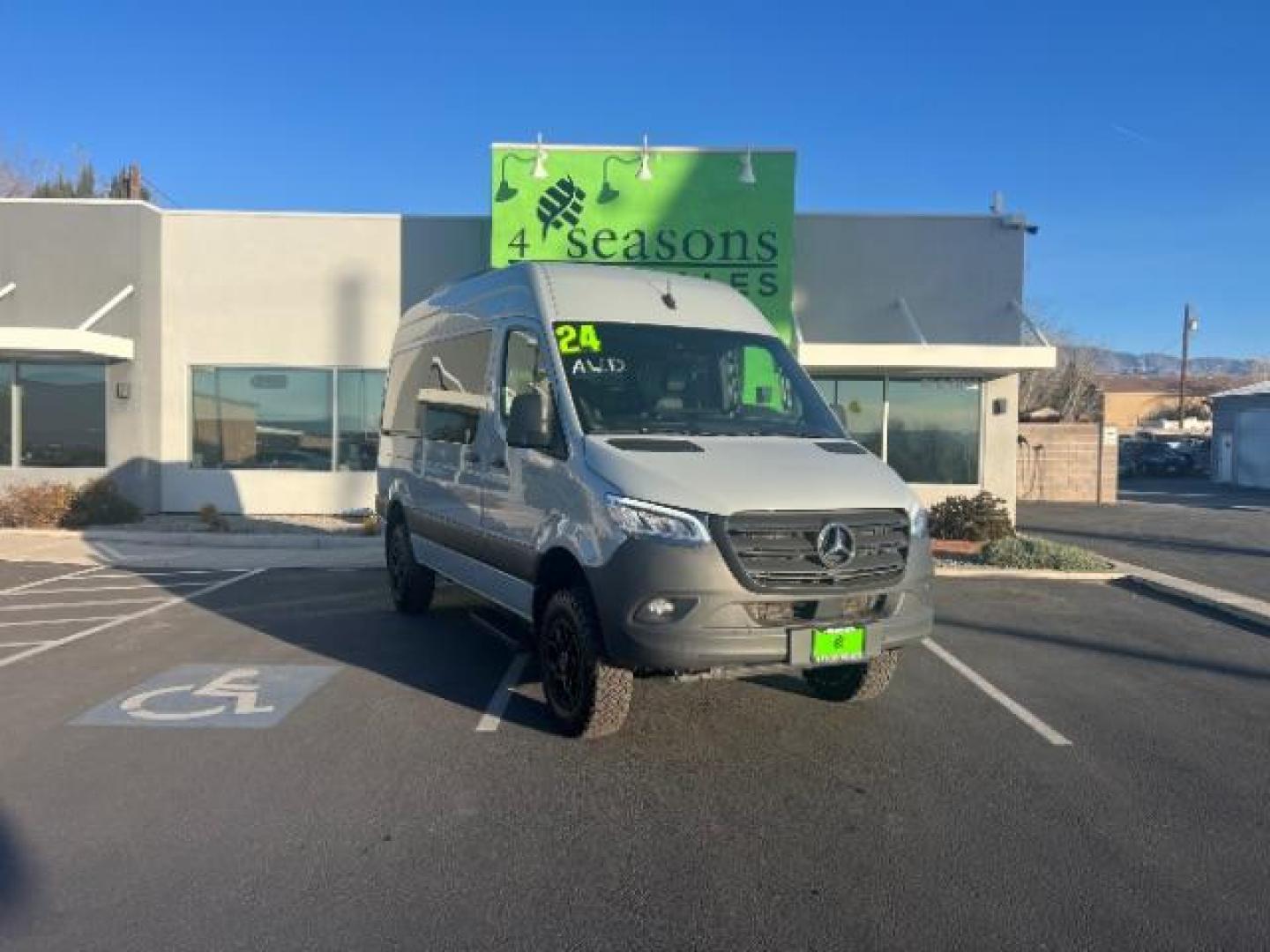 2024 Graphite Grey /Black Mercedes-Benz Sprinter 2500 Standard Roof 4-Cyl Diesel HO (W1Z4NFVY8RP) with an 2L I-4 diesel direct injection engine, Automatic transmission, located at 1865 East Red Hills Pkwy, St. George, 84770, (435) 628-0023, 37.120850, -113.543640 - AWD 2024 Sprinter 2500 with 12 leather seats. Ready to take the whole family offroad or through the snow. Rear A/C, Diesel, Tow Hitch, Aftermarket wheels, new tires, Stepsides, 360 parking camera, cruise control, All Wheel drive. Call or text 4 Seasons Auto St George ut #7932 - Photo#0