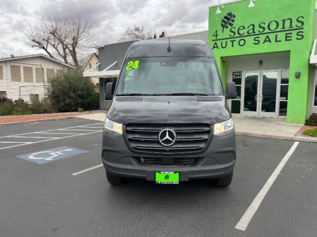 2024 Jet Black /Black Mercedes-Benz Sprinter 2500 High Roof 4-Cyl Diesel (W1Z4KGHY6RT) with an 2L I-4 diesel direct injection engine, Automatic transmission, located at 1865 East Red Hills Pkwy, St. George, 84770, (435) 628-0023, 37.120850, -113.543640 - 15 Passenger in like new condition. This 2024 Mercedes Sprinter 2500 will fit the whole family and the neighbors too. Power sliding door and power step. Leather interior, rear A/C unit, Adapative Cruise control, front seat heater, Diesel engine, 2wd. Near new tires, back up camera with 360 view. We - Photo#1