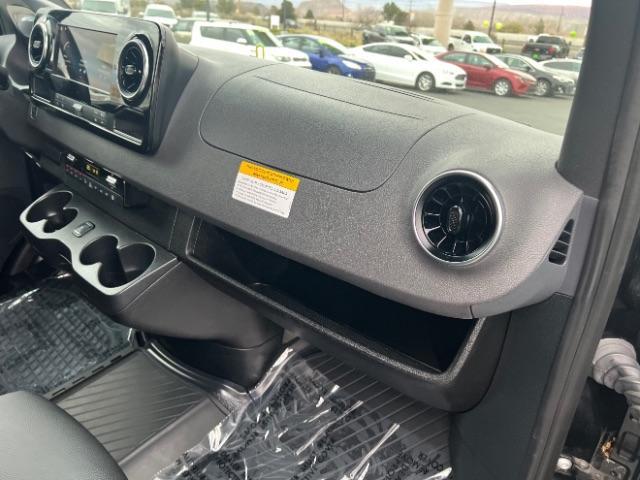 2024 Jet Black /Black Mercedes-Benz Sprinter 2500 High Roof 4-Cyl Diesel (W1Z4KGHY6RT) with an 2L I-4 diesel direct injection engine, Automatic transmission, located at 1865 East Red Hills Pkwy, St. George, 84770, (435) 628-0023, 37.120850, -113.543640 - 15 Passenger in like new condition. This 2024 Mercedes Sprinter 2500 will fit the whole family and the neighbors too. Power sliding door and power step. Leather interior, rear A/C unit, Adapative Cruise control, front seat heater, Diesel engine, 2wd. Near new tires, back up camera with 360 view. We - Photo#26