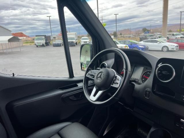 2024 Jet Black /Black Mercedes-Benz Sprinter 2500 High Roof 4-Cyl Diesel (W1Z4KGHY6RT) with an 2L I-4 diesel direct injection engine, Automatic transmission, located at 1865 East Red Hills Pkwy, St. George, 84770, (435) 628-0023, 37.120850, -113.543640 - 15 Passenger in like new condition. This 2024 Mercedes Sprinter 2500 will fit the whole family and the neighbors too. Power sliding door and power step. Leather interior, rear A/C unit, Adapative Cruise control, front seat heater, Diesel engine, 2wd. Near new tires, back up camera with 360 view. We - Photo#27