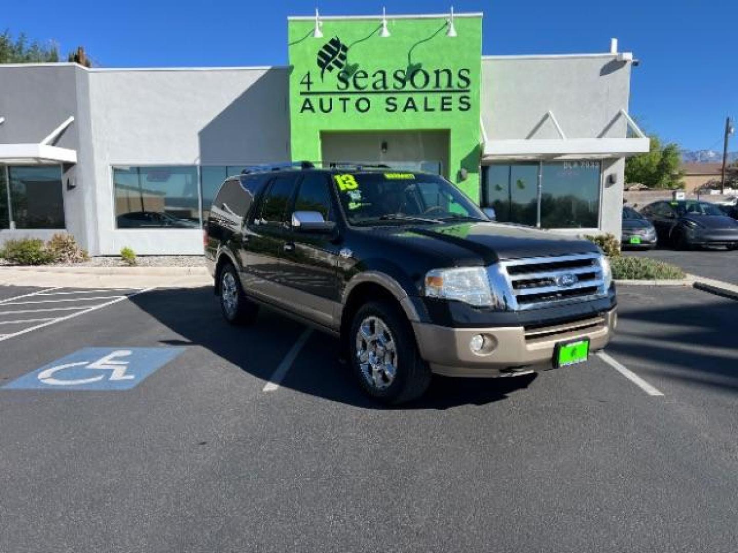 2013 Tuxedo Black Metallic /Charcoal Black/King Ranch(R) Red Leather Interior Ford Expedition EL King Ranch 4WD (1FMJK1J59DE) with an 5.4L V8 SOHC 16V FFV engine, 6-Speed Automatic transmission, located at 1865 East Red Hills Pkwy, St. George, 84770, (435) 628-0023, 37.120850, -113.543640- Photo#0