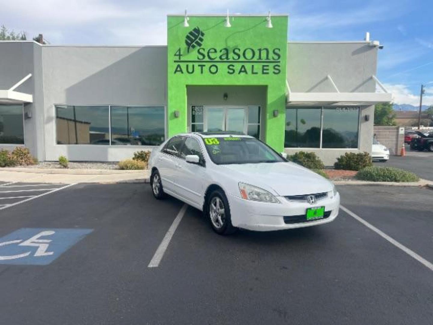 2003 Taffeta White /Ivory Honda Accord 2.4 EX (1HGCM56673A) with an 2.4L I-4 DOHC engine, Automatic transmission, located at 940 North Main Street, Cedar City, UT, 84720, (435) 628-0023, 37.692936, -113.061897 - We specialize in helping ALL people get the best financing available. No matter your credit score, good, bad or none we can get you an amazing rate. Had a bankruptcy, divorce, or repossessions? We give you the green light to get your credit back on the road. Low down and affordable payments that fit - Photo#0