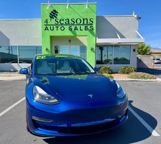 2022 Deep Blue Metallic /White/Black Tesla Model 3 Long Range Dual Motor All-Wheel Drive (5YJ3E1EB7NF) with an ELECTRIC engine, Electric transmission, located at 1865 East Red Hills Pkwy, St. George, 84770, (435) 628-0023, 37.120850, -113.543640 - Excellent Tesla Model 3 Long Range All Wheel Drive with White interior! HW3. Inside and outside in great shape. Tires are good. All our Teslas come with charging kit. Battery is near new. Gets 305 on full charge. Clean title, no accidents Still has remaining 120k mile Tesla warranty on battery a - Photo#0