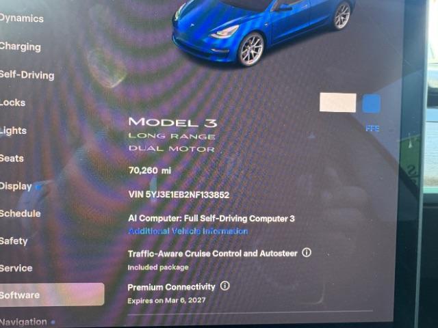 2022 Deep Blue Metallic /Black Tesla Model 3 Long Range Dual Motor All-Wheel Drive (5YJ3E1EB2NF) with an ELECTRIC engine, Electric transmission, located at 1865 East Red Hills Pkwy, St. George, 84770, (435) 628-0023, 37.120850, -113.543640 - Excellent Tesla Model 3 Long Range All Wheel Drive. HW3. in excellent condition. Tires are in great shape All our Teslas come with mobile charging kit. Battery is healthy. Gets 295 on full charge. Recurrent Battery Health Report 92% 2 owner Clean title, no accidents Still has remaining 120k mil - Photo#45
