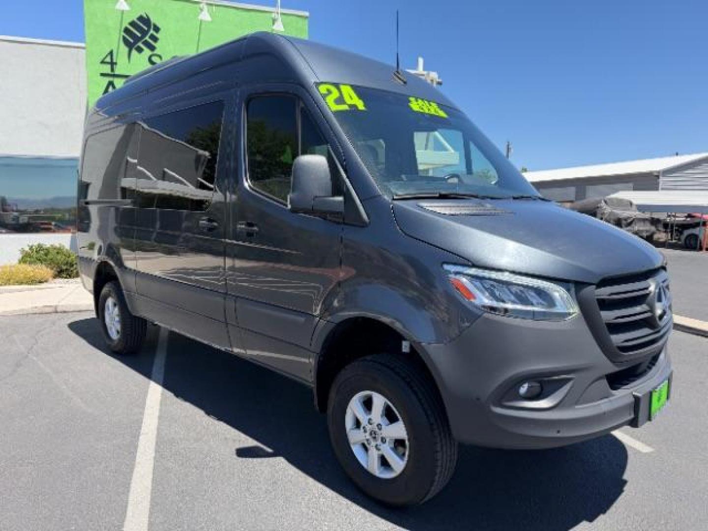 2024 Graphite Grey /Black Mercedes-Benz Sprinter 2500 High Roof 107 inches (W1Z4NFVY5RP) with an 2L I-4 diesel direct injection engine, AUTOMATIC transmission, located at 1865 East Red Hills Pkwy, St. George, 84770, (435) 628-0023, 37.120850, -113.543640 - ALL WHEEL DRIVE, 12 Passenger, Leather, Upgraded A/C roof unit, 360 Camera, Rear step, Large info screen, High output engine. 1 Owner, NO accidents Optional Equipment XM4 - Acoustic Package $97 JA7 - Blind Spot Assist $504 L13 - Fog Lamp with Cornering Light Function $223 H15 - Heated Front Passe- Photo#0