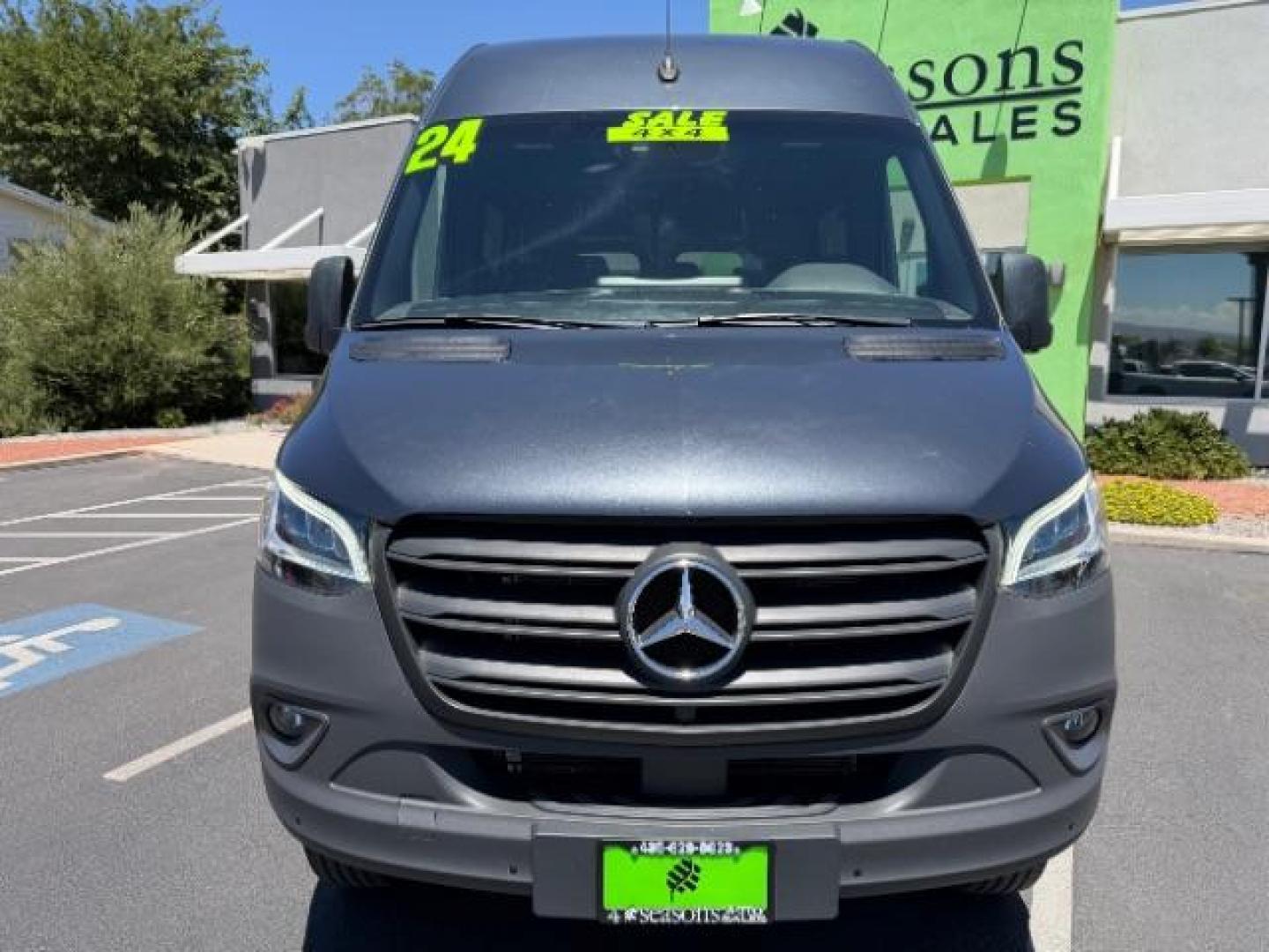 2024 Graphite Grey /Black Mercedes-Benz Sprinter 2500 High Roof 107 inches (W1Z4NFVY5RP) with an 2L I-4 diesel direct injection engine, AUTOMATIC transmission, located at 1865 East Red Hills Pkwy, St. George, 84770, (435) 628-0023, 37.120850, -113.543640 - ALL WHEEL DRIVE, 12 Passenger, Leather, Upgraded A/C roof unit, 360 Camera, Rear step, Large info screen, High output engine. 1 Owner, NO accidents Optional Equipment XM4 - Acoustic Package $97 JA7 - Blind Spot Assist $504 L13 - Fog Lamp with Cornering Light Function $223 H15 - Heated Front Passe- Photo#1