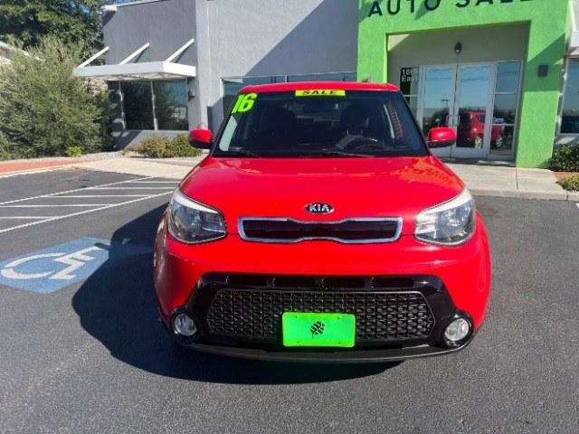 2016 Inferno Red /Gray 2-Tone Kia Soul + (KNDJP3A57G7) with an 2L I-4 gasoline direct injection engine, Automatic transmission, located at 940 North Main Street, Cedar City, UT, 84720, (435) 628-0023, 37.692936, -113.061897 - This 2016 Kia Soul + is $10,000 on the Cedar City lot. It shows 102,411 miles. Listed sales price includes $300 doc fee. 4 REASONS TO BUY FROM 4 SEASONS ~~CERTIFIED PREOWNED - This vehicle has gone through a 50 point inspection and road test. We fixed everything that was broken or worn out. On av- Photo#1