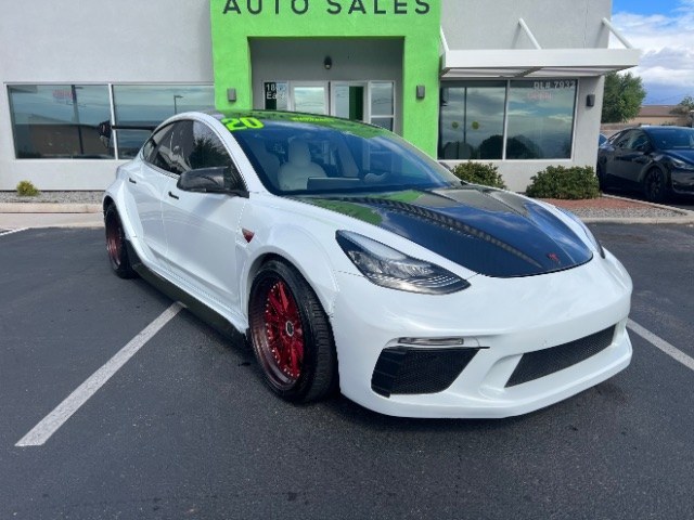 2020 Pearl White Multi-Coat /White/Black Tesla Model 3 Long Range Dual Motor All-Wheel Drive (5YJ3E1EB7LF) with an Electric engine, Electric transmission, located at 1865 East Red Hills Pkwy, St. George, 84770, (435) 628-0023, 37.120850, -113.543640 - Insanely customized Tesla Model 3. One of a kind that is sure to make people notice you! Despite all these custom parts this tesla still operates perfectly. Rides smooth and all Tesla technology works like it should. What makes this M3 so special: Lambo doors, custom hood, rear spoiler, wheels and- Photo#0